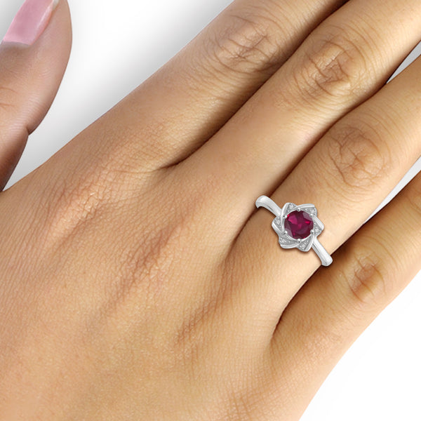 JewelonFire 1 1/5 Carat T.G.W. Ruby and White Diamond Accent Sterling Silver Ring- Assorted Colors