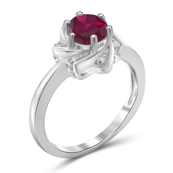 JewelonFire 1 1/5 Carat T.G.W. Ruby and White Diamond Accent Sterling Silver Ring- Assorted Colors