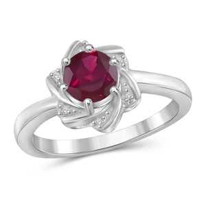 JewelonFire 1 1/5 Carat T.G.W. Ruby and White Diamond Accent Sterling Silver Ring- Assorted Colors