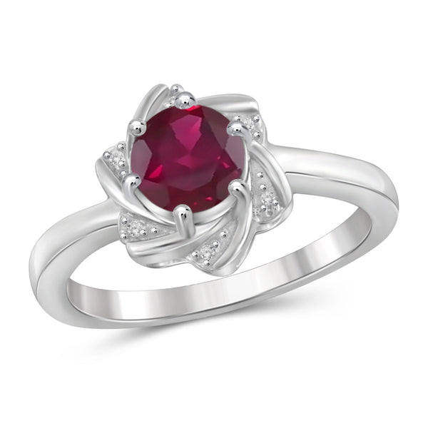 JewelonFire 1 1/5 Carat T.G.W. Ruby and White Diamond Accent Sterling Silver Ring- Assorted Colors