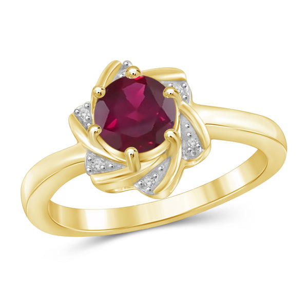 JewelonFire 1 1/5 Carat T.G.W. Ruby and White Diamond Accent Sterling Silver Ring- Assorted Colors