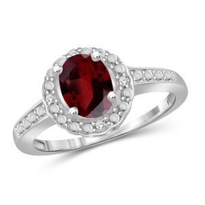 JewelonFire 1 1/2 Carat T.G.W. Garnet And 1/20 Carat T.W. White Diamond Sterling Silver Ring - Assorted Colors