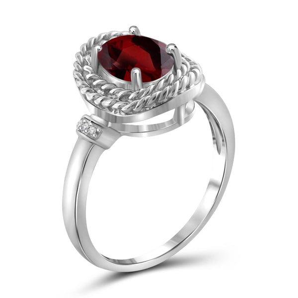 JewelonFire 1 1/2 Carat T.G.W. Garnet And White Diamond Accent Sterling Silver Ring - Assorted Colors