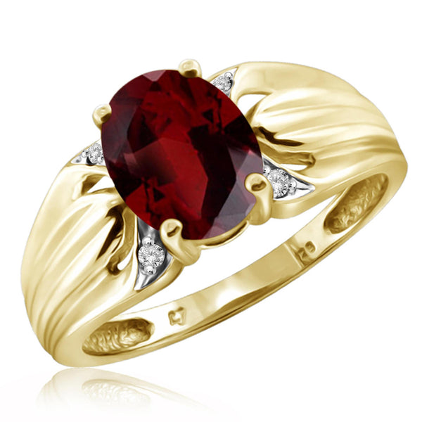 JewelonFire 2.15 Carat T.G.W. Garnet And 1/20 Carat T.W. White Diamond Sterling Silver Ring - Assorted Colors