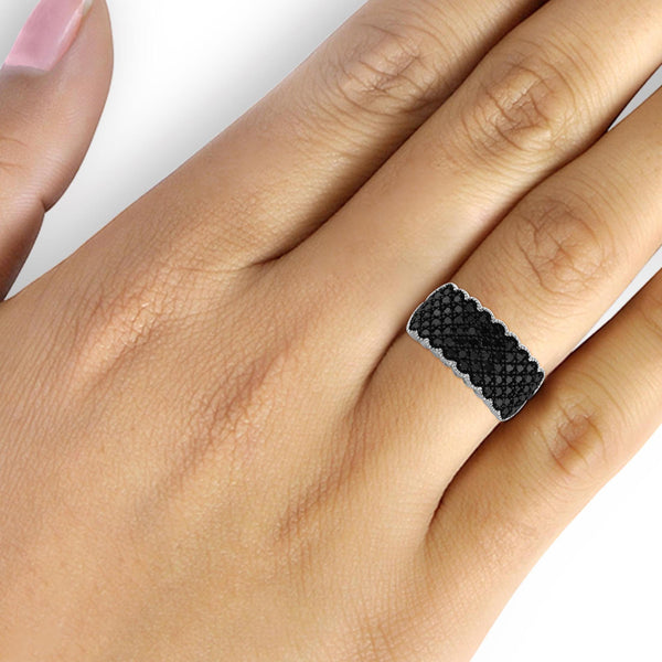 JewelonFire 1 CTW Black Diamond Sterling Silver Ring