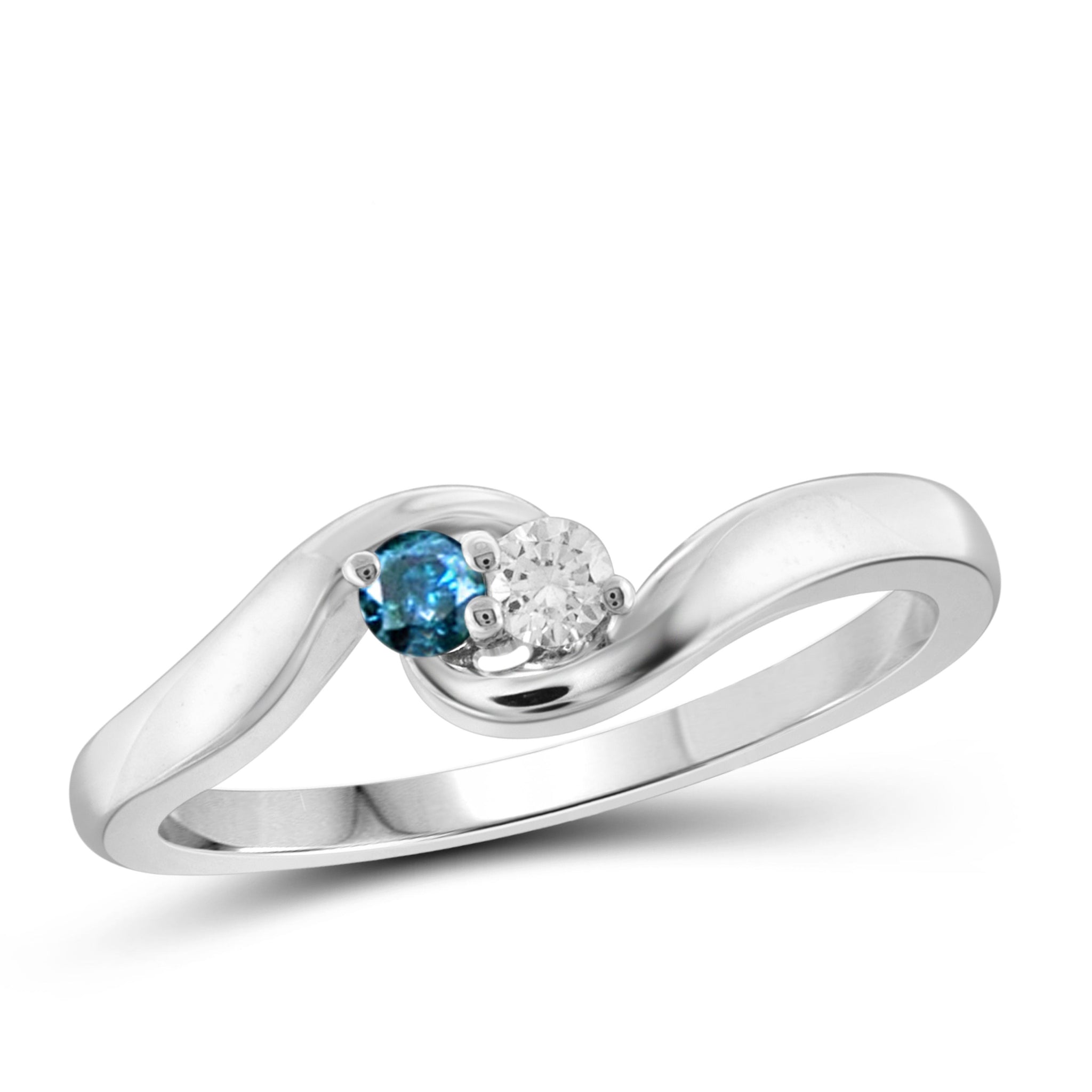 Jewelnova 1/10 Carat T.W. Blue And White Diamond 10K White Gold Promise Ring