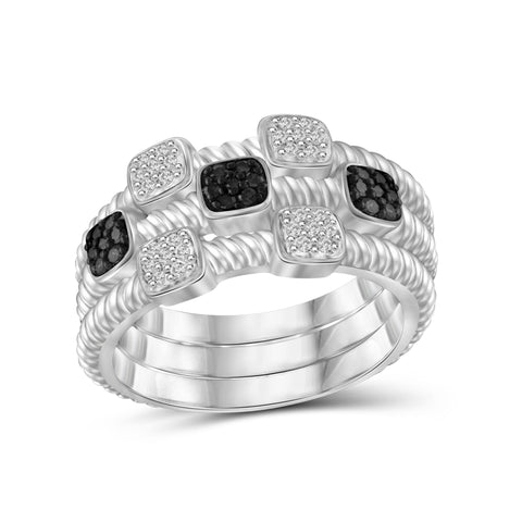 JewelonFire 1/5 Carat T.W. Black And White Diamond Sterling Silver Stackable Ring - Assorted Colors