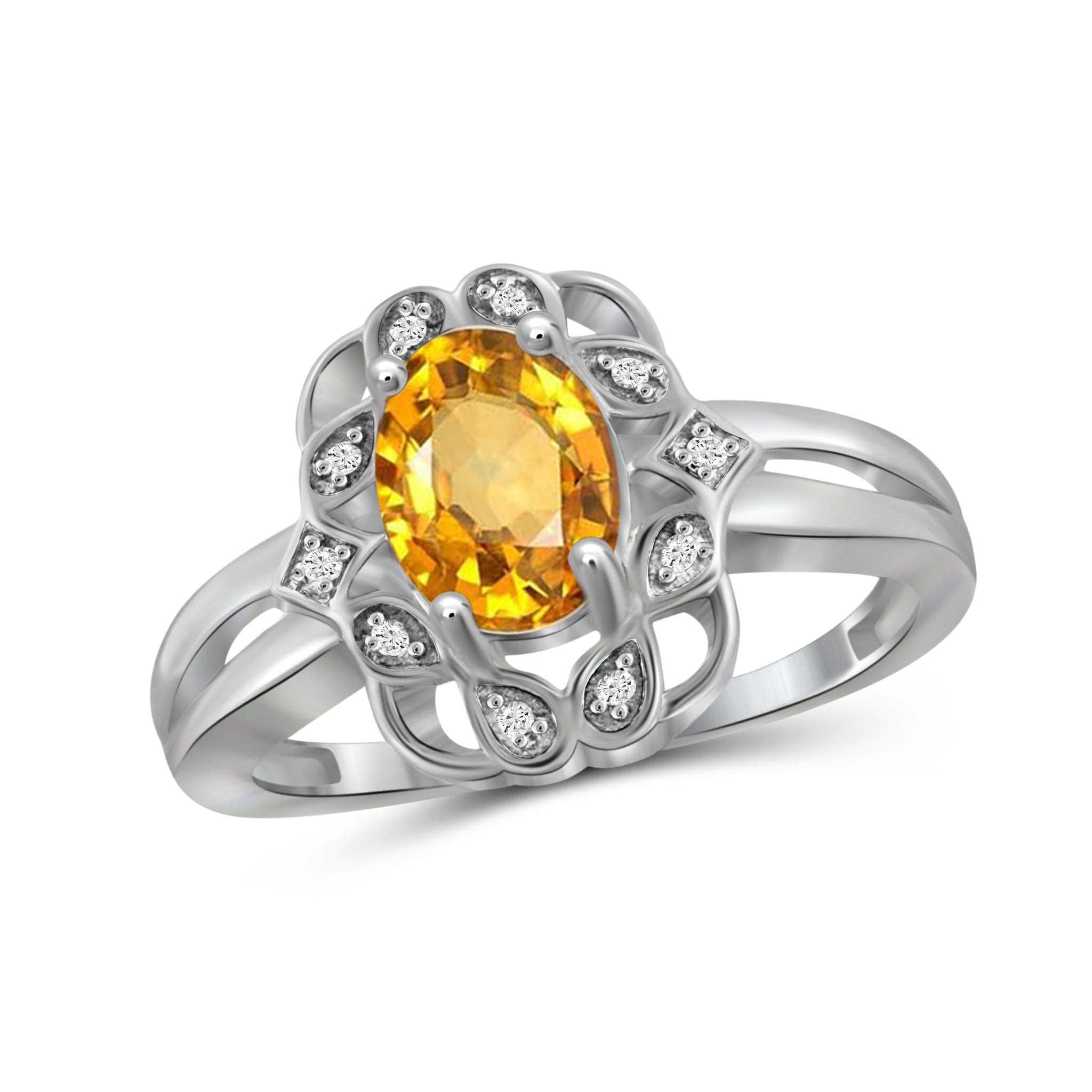 JewelonFire 1.00 Carat T.G.W. Citrine And White Diamond Accent Sterling Silver Ring - Assorted Colors