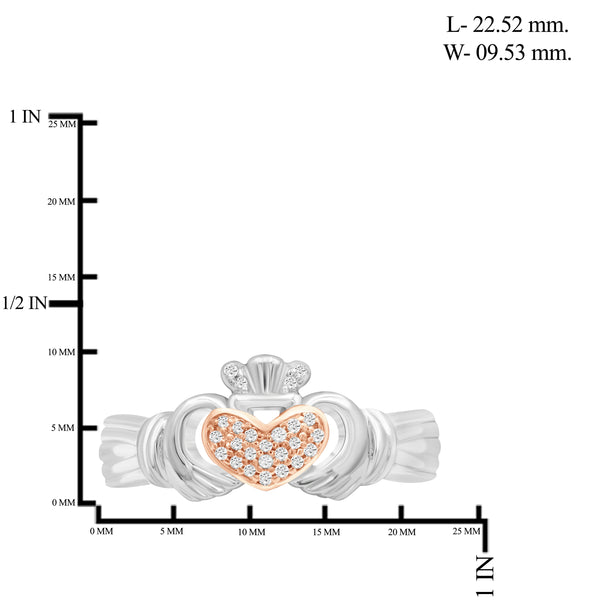JewelonFire 1/10 Carat T.W. White Diamond Sterling Two Tone Silver Claddagh Ring