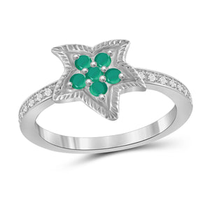 JewelonFire 0.35 Carat T.G.W. Emerald And 1/20 Carat T.W. White Diamond Sterling Silver Star Ring - Assorted Colors