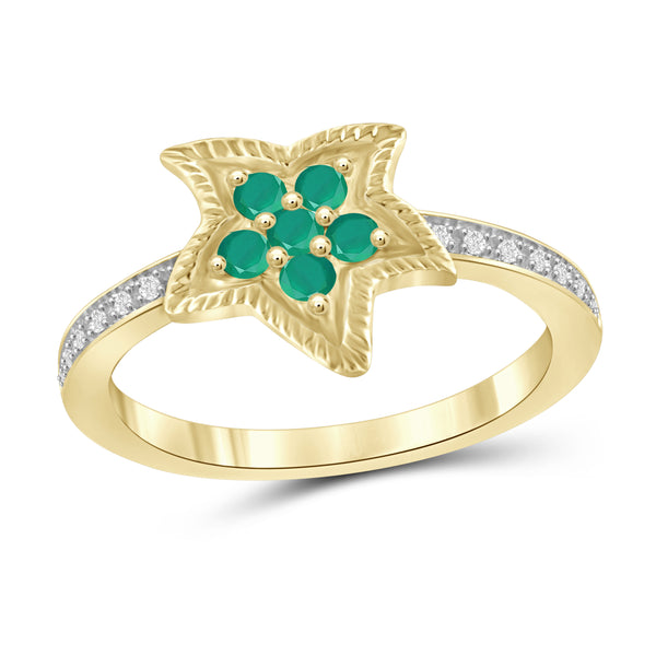 JewelonFire 0.35 Carat T.G.W. Emerald And 1/20 Carat T.W. White Diamond Sterling Silver Star Ring - Assorted Colors